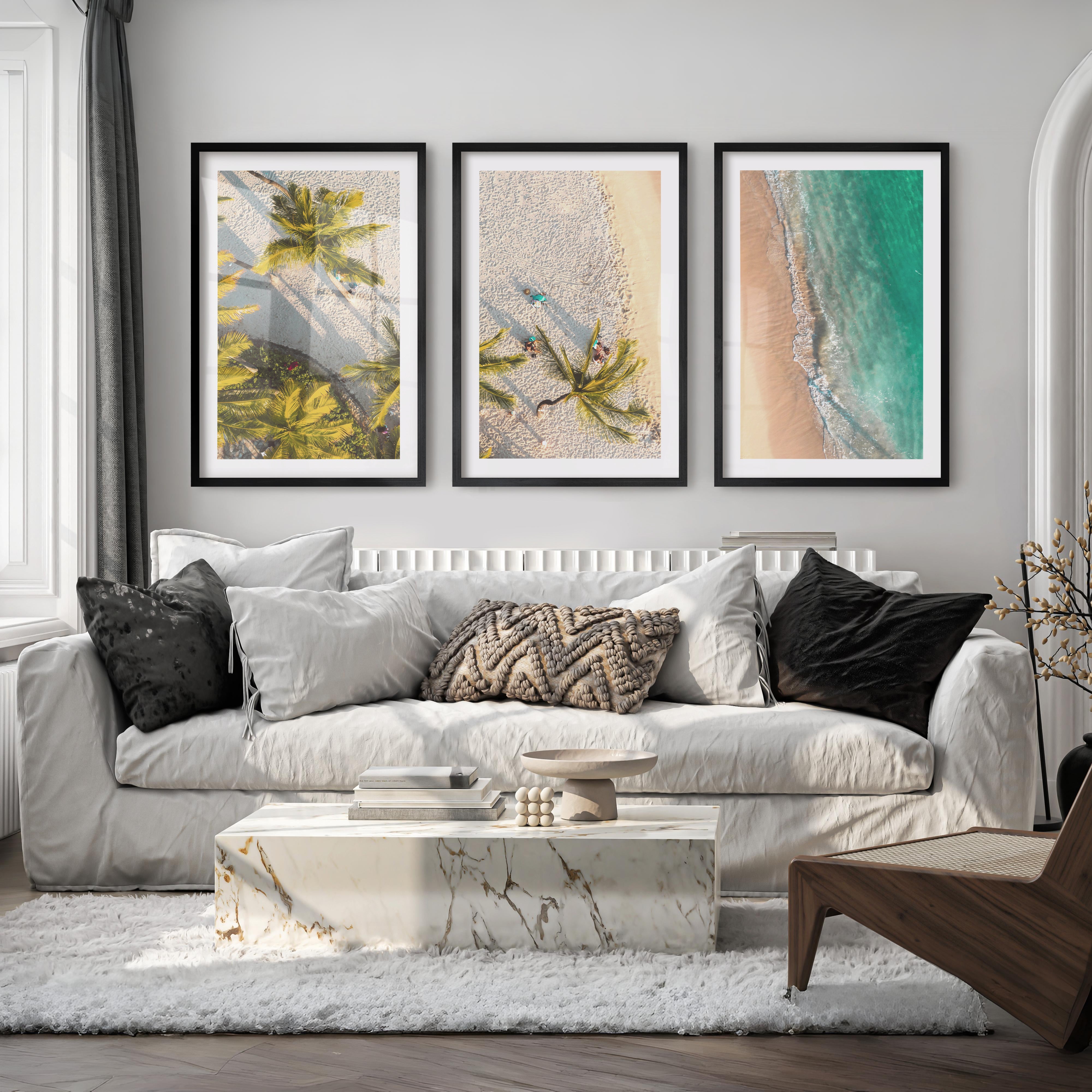 Aerial Palm Beach Big Beach Wall Art - Black Framed Poster with White Border - Artworksets