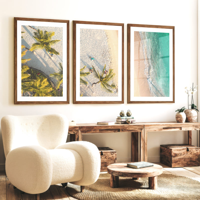 Aerial Palm Beach Big Beach Wall Art - Dark Brown Framed Poster with White Border - Artworksets