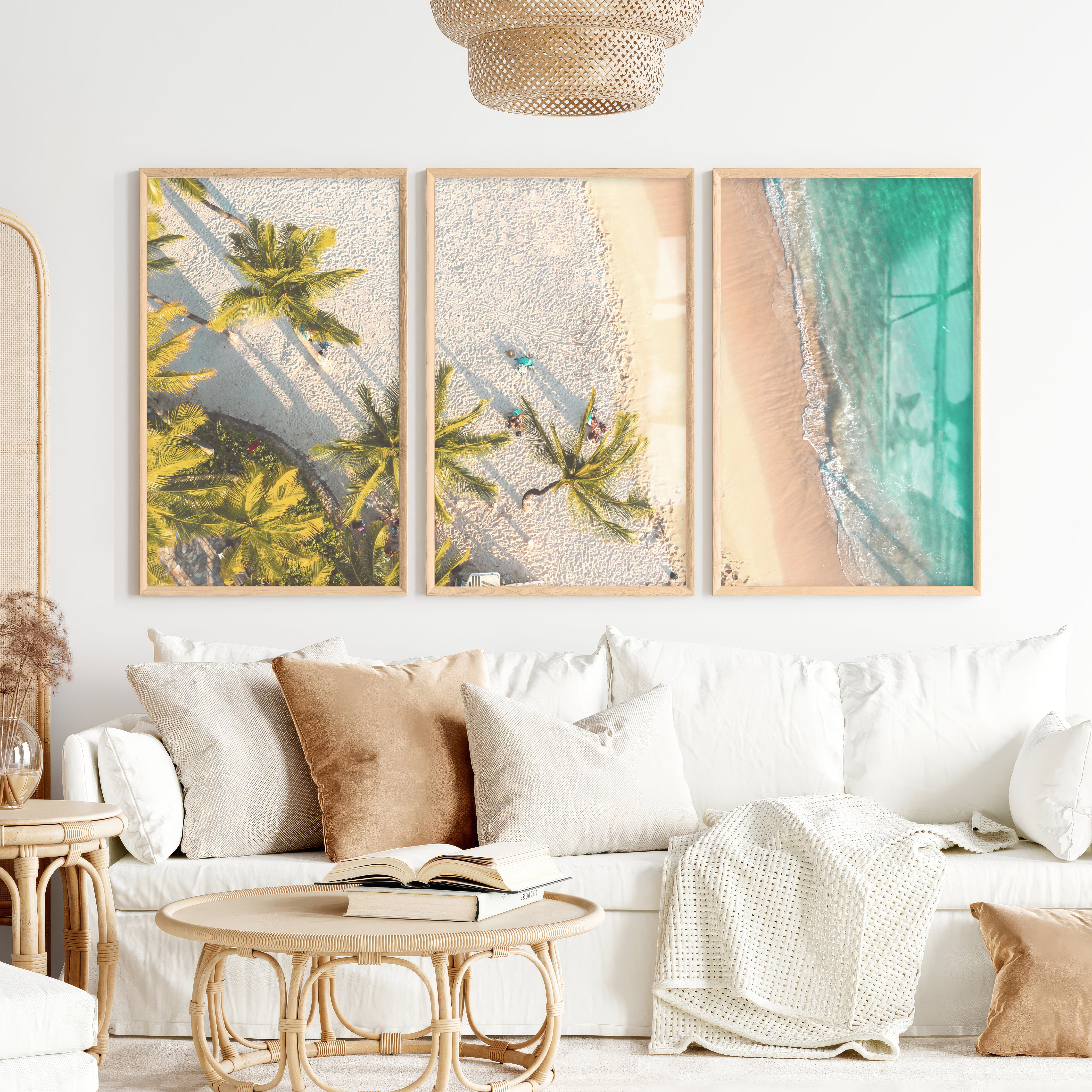 Aerial Palm Beach Big Beach Wall Art - Natural Wood Framed Poster No Border - Artworksets