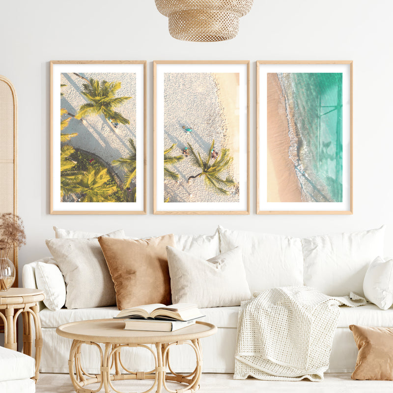 Aerial Palm Beach Big Beach Wall Art- Natural Wood Framed Poster with White Border - Artworksets