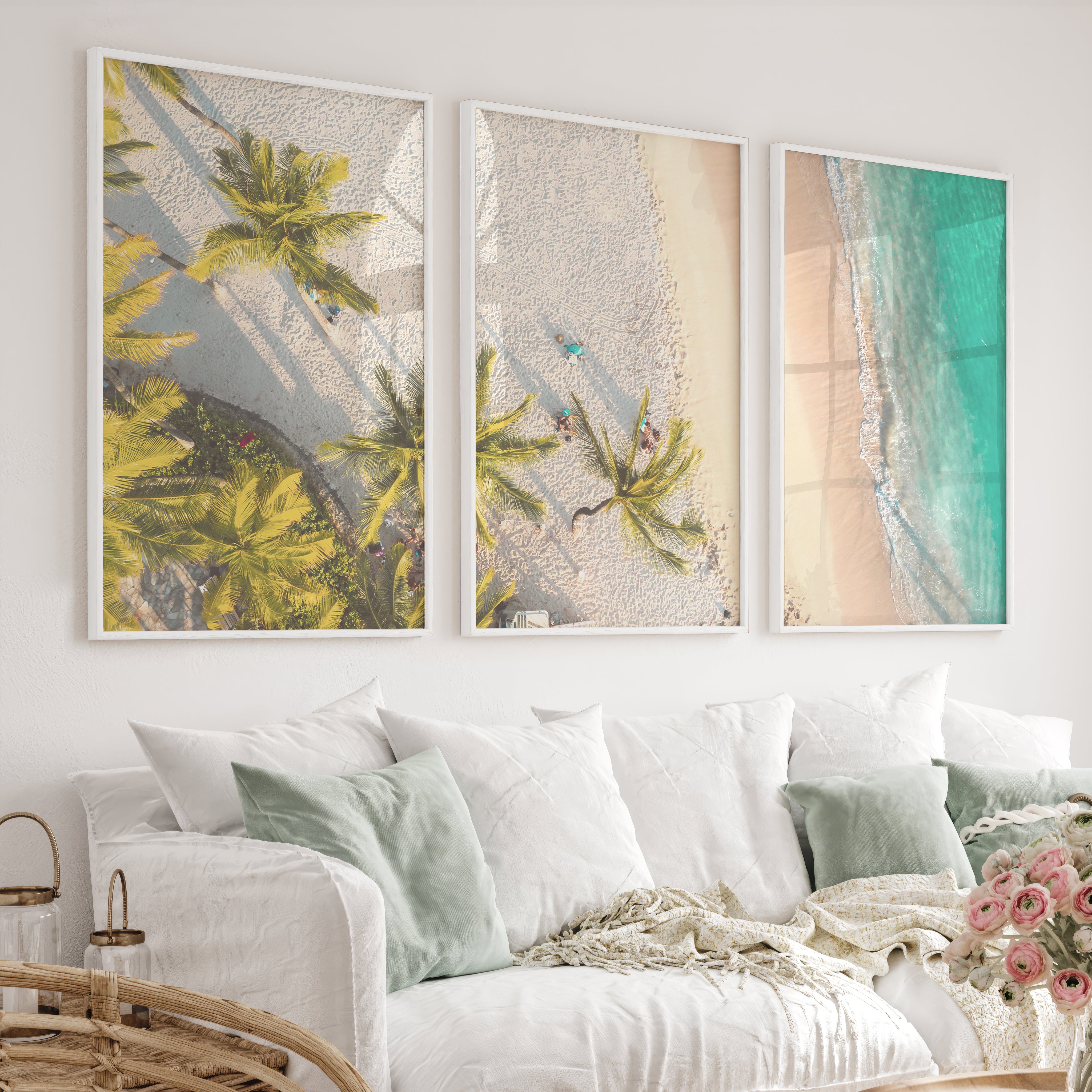 Aerial Palm Beach Big Beach Wall Art - White Framed Poster No Border - Artworksets