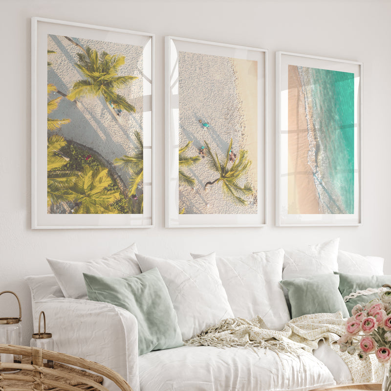 Aerial Palm Beach Big Beach Wall Art - White Framed Poster with White Border - Artworksets