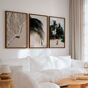 Big Beach Wall Art – Tropical Palm & Sand Print Set (3 Pieces) - Dark Brown Framed Poster No Border - Artworksets