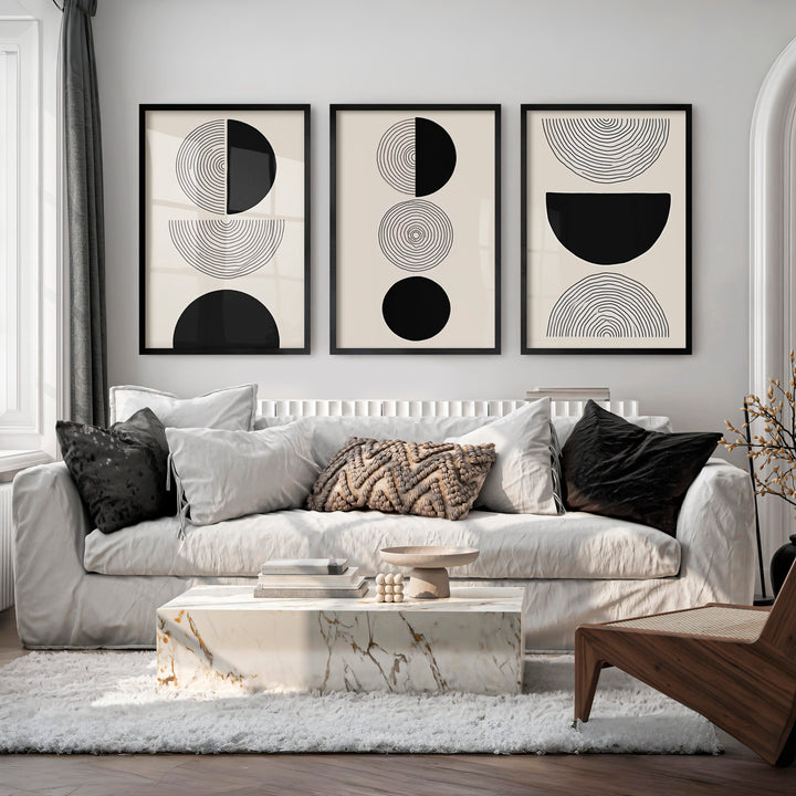 Black and Grey Abstract Wall Art – Modern Minimalist Print - Black Framed Poster No Border - Artworksets