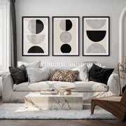 Black and Grey Abstract Wall Art – Modern Minimalist Print - Black Framed Poster with White Border - Artworksets