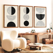 Black and Grey Abstract Wall Art – Modern Minimalist Print - Dark Brown Framed Poster No Border - Artworksets