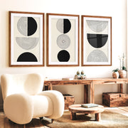 Black and Grey Abstract Wall Art – Modern Minimalist Print - Dark Brown Framed Poster with White Border - Artworksets