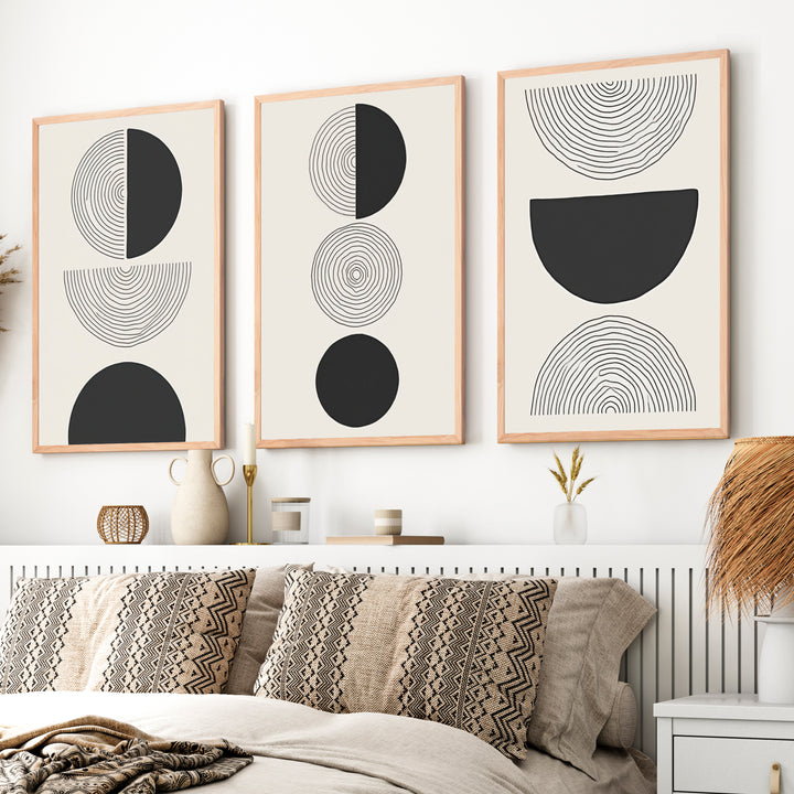 Black and Grey Abstract Wall Art – Modern Minimalist Print - Natural Wood Framed Poster No Border - Artworksets
