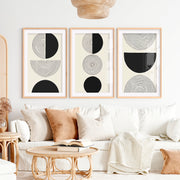 Black and Grey Abstract Wall Art – Modern Minimalist Print- Natural Wood Framed Poster with White Border - Artworksets
