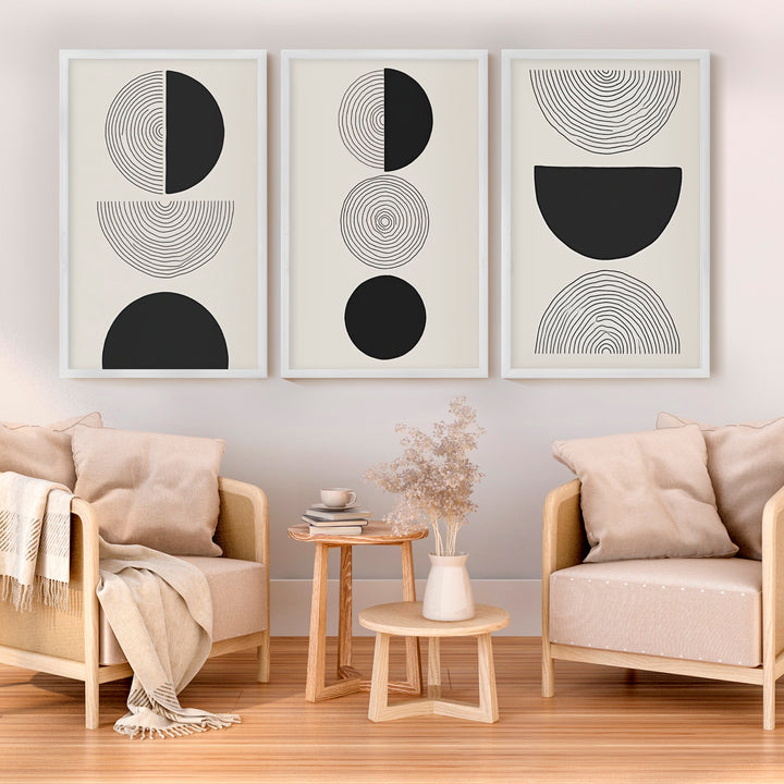 Black and Grey Abstract Wall Art – Modern Minimalist Print - White Framed Poster No Border - Artworksets