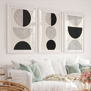 Black and Grey Abstract Wall Art – Modern Minimalist Print - White Framed Poster with White Border - Artworksets