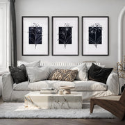 Black and White Floral Prints Minimal Modern Line Art Set of 3 - Black Framed Poster with White Border - Artworksets