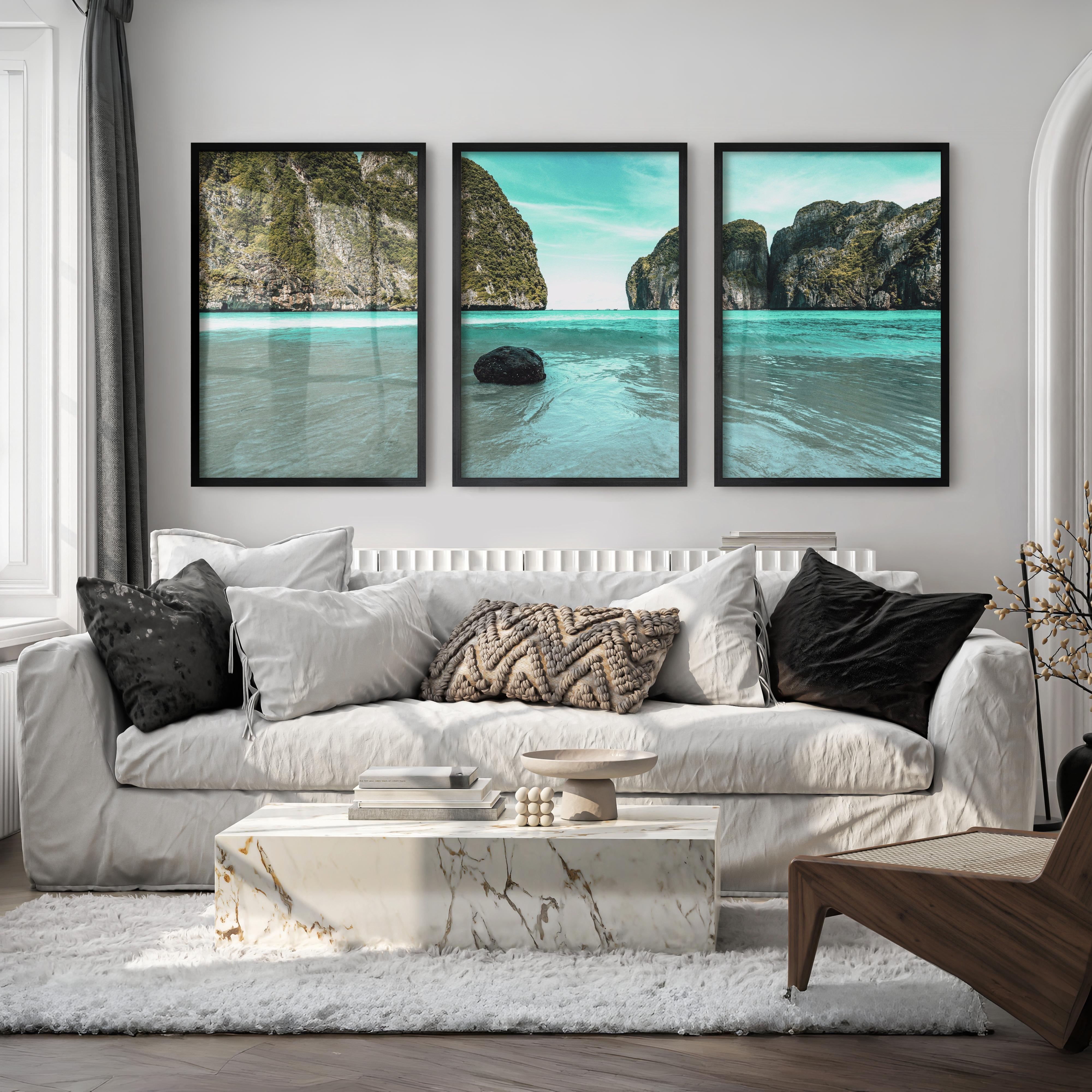 Lagoon Cliffs blue ocean print - Black Framed Poster No Border - Artworksets