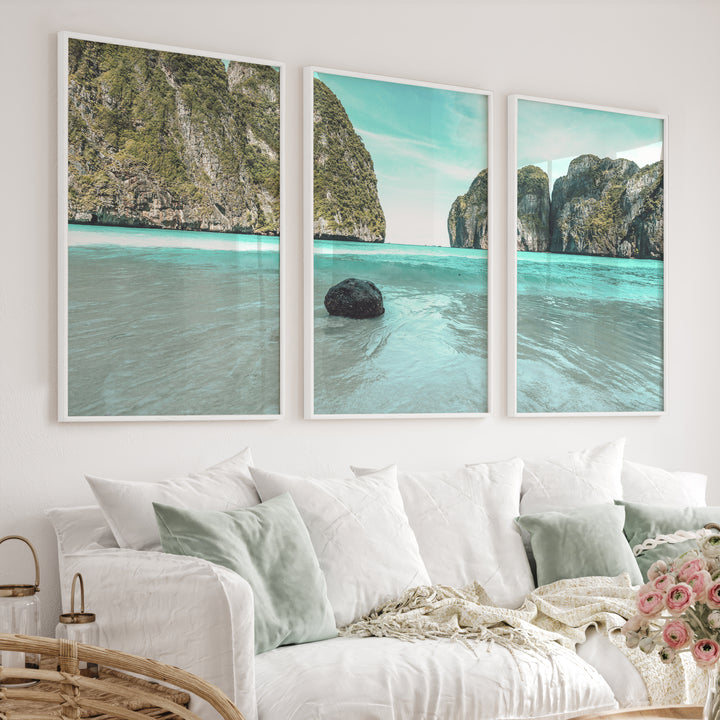Lagoon Cliffs blue ocean print - White Framed Poster No Border - Artworksets