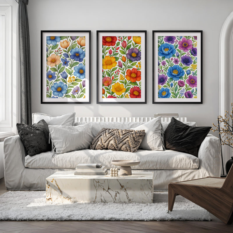 Botanical Art Prints – Colorful Floral Illustration Set of 3


 - Black Framed Poster with White Border - Artworksets