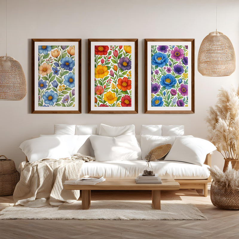 Botanical Art Prints – Colorful Floral Illustration Set of 3


 - Dark Brown Framed Poster with White Border - Artworksets