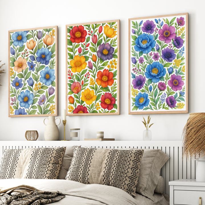 Botanical Art Prints – Colorful Floral Illustration Set of 3


 - Natural Wood Framed Poster No Border - Artworksets