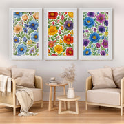 Botanical Art Prints – Colorful Floral Illustration Set of 3


 - White Framed Poster with White Border - Artworksets