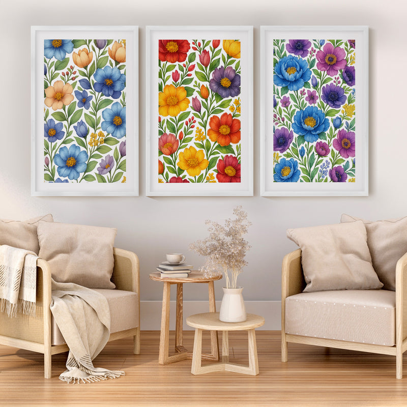 Botanical Art Prints – Colorful Floral Illustration Set of 3


 - White Framed Poster with White Border - Artworksets