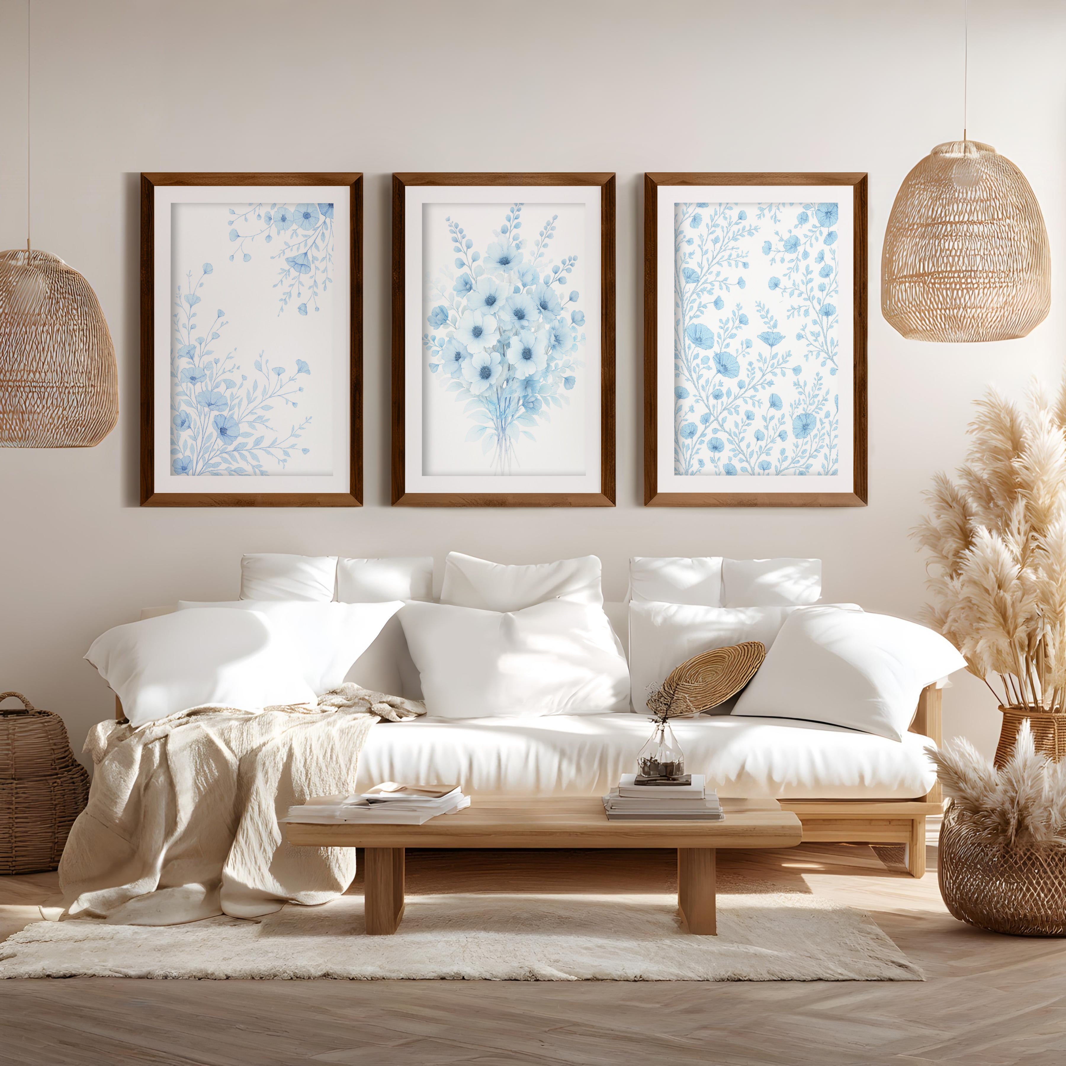 Botanical Art Wall – Blue Floral Bouquet Set of 3


 - Dark Brown Framed Poster with White Border - Artworksets
