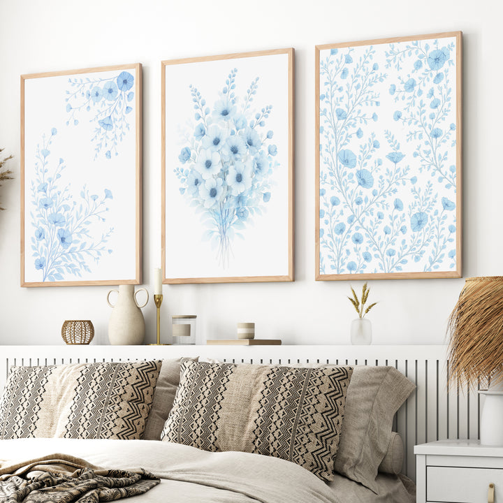 Botanical Art Wall – Blue Floral Bouquet Set of 3


 - Natural Wood Framed Poster No Border - Artworksets