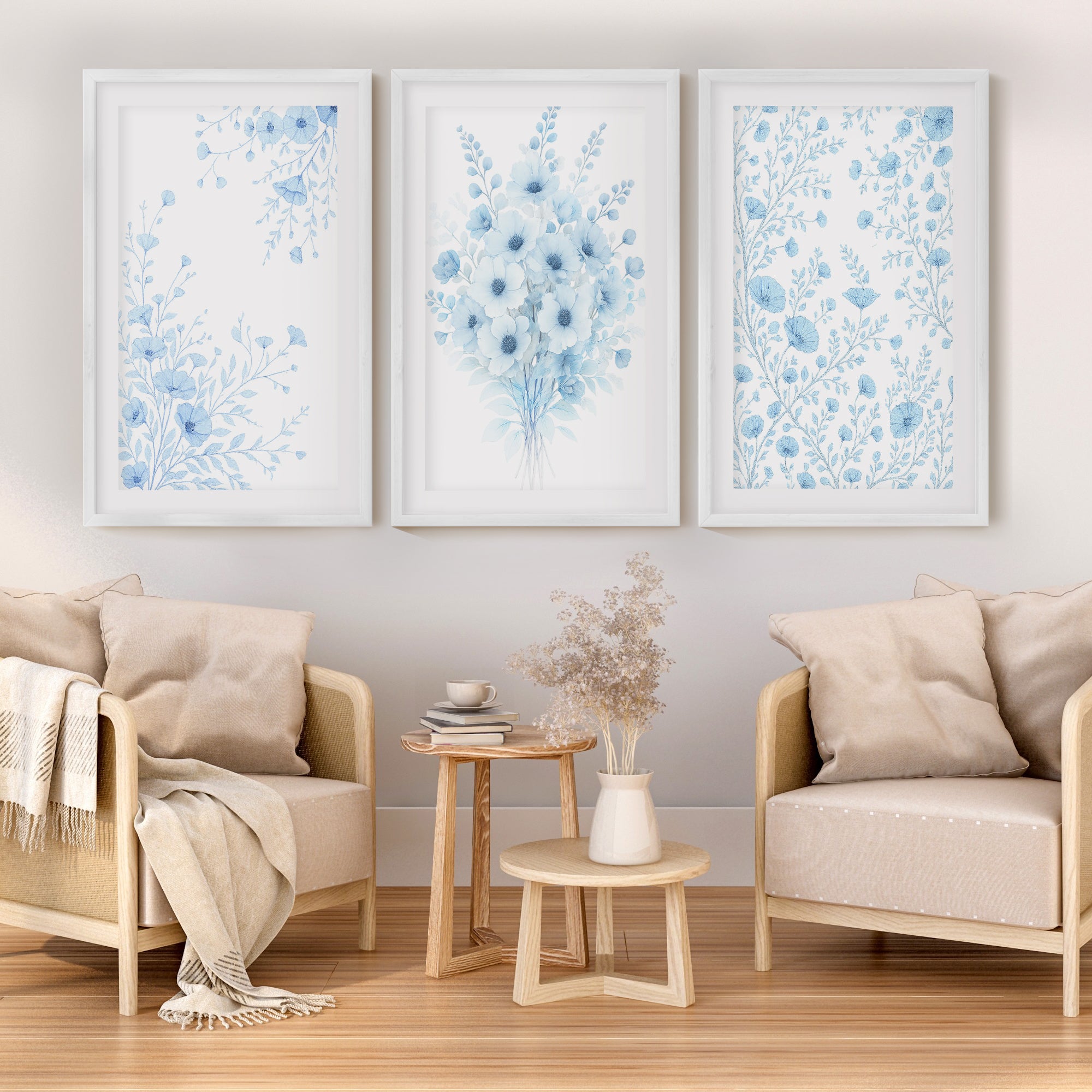 Botanical Art Wall – Blue Floral Bouquet Set of 3


 - White Framed Poster with White Border - Artworksets