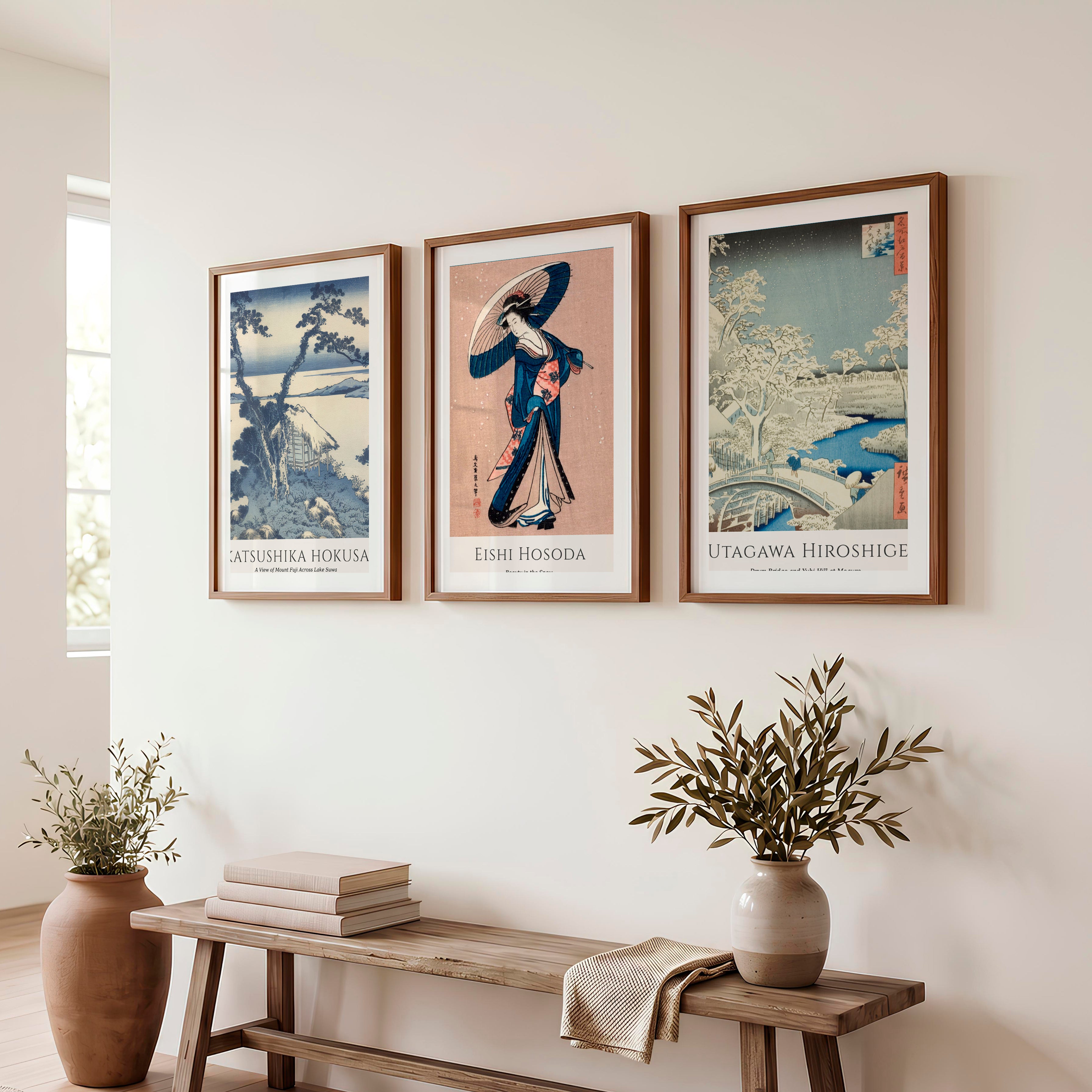 Snowy Figure buy japanese art Set - Dark Brown Framed Poster with White Border - Artworksets