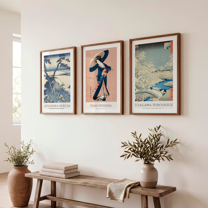 Snowy Figure buy japanese art Set - Dark Brown Framed Poster with White Border - Artworksets