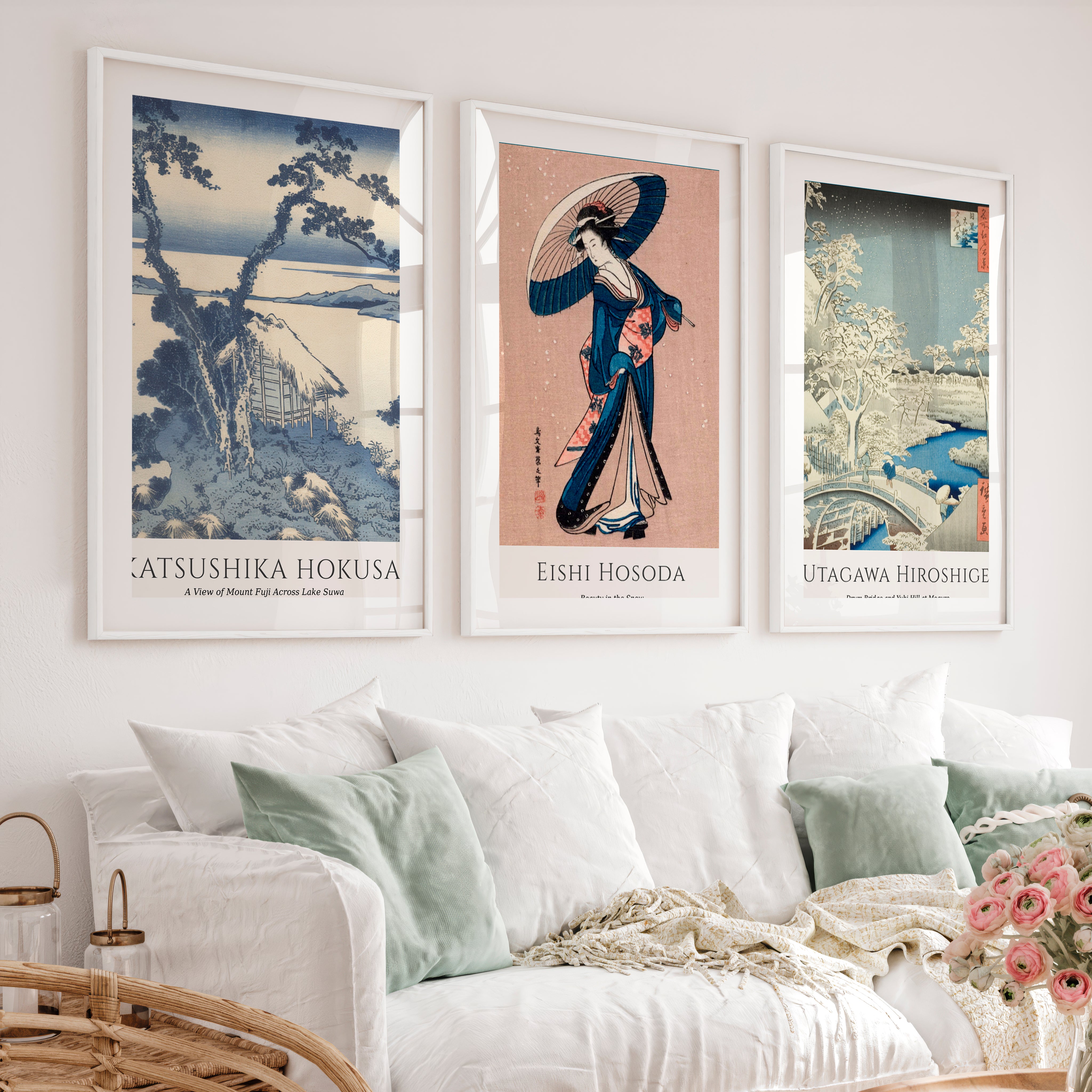 Snowy Figure buy japanese art Set - White Framed Poster with White Border - Artworksets