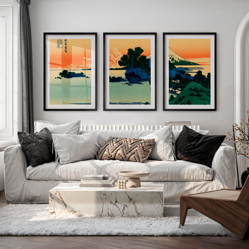 Elegant Buy Japanese Art Featuring Tiger and Lantern Set - Black Framed Poster with White Border - Artworksets