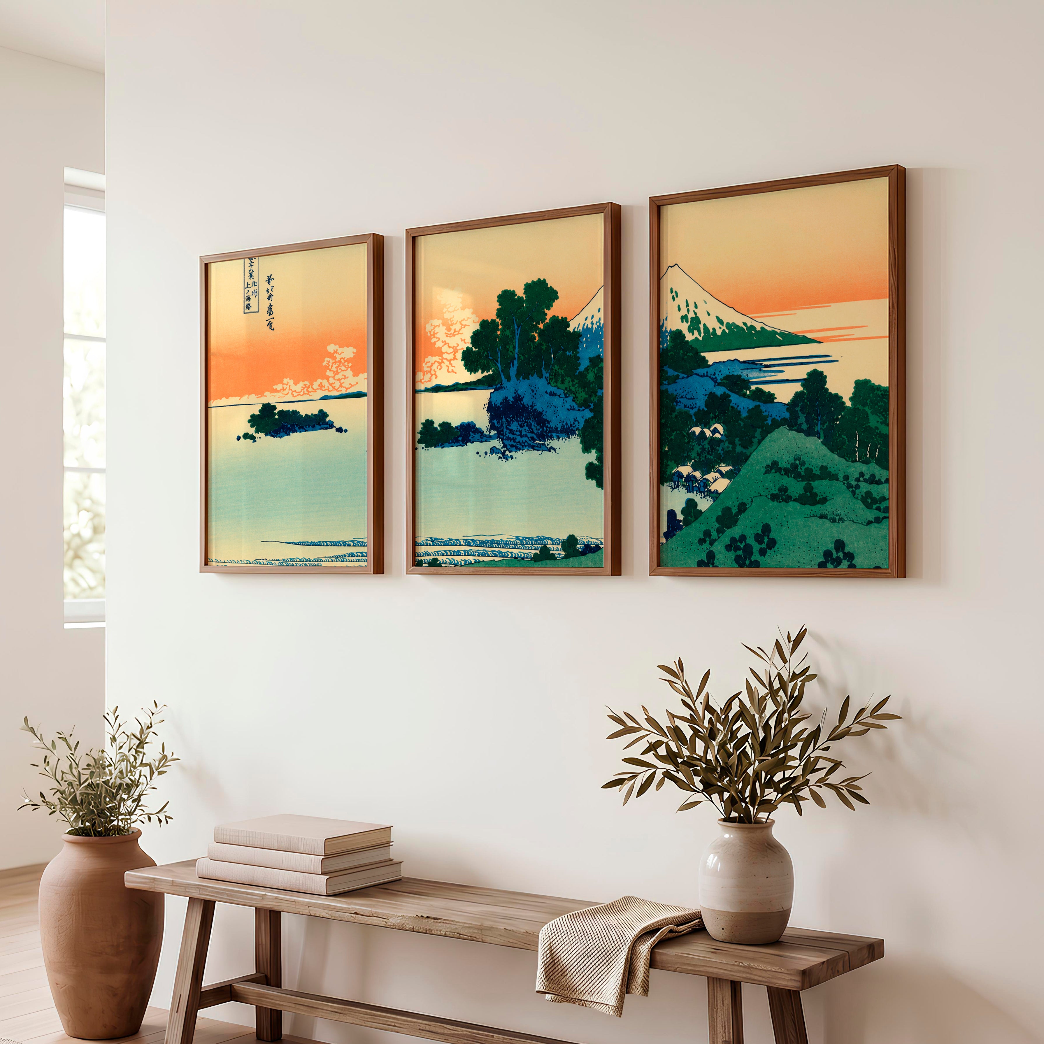 Elegant Buy Japanese Art Featuring Tiger and Lantern Set - Dark Brown Framed Poster No Border - Artworksets