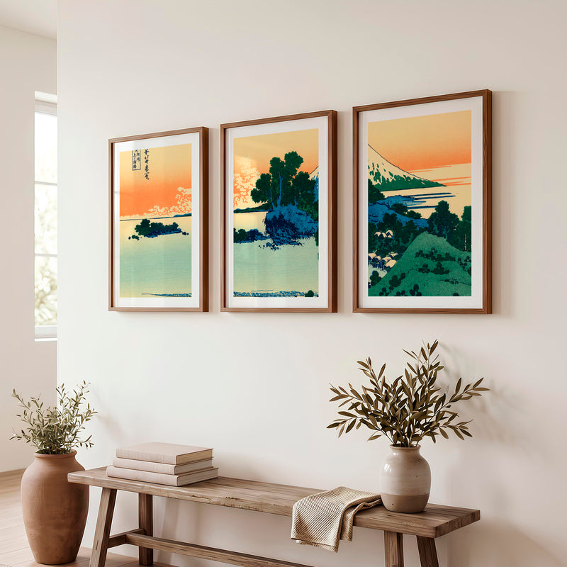 Elegant Buy Japanese Art Featuring Tiger and Lantern Set - Dark Brown Framed Poster with White Border - Artworksets