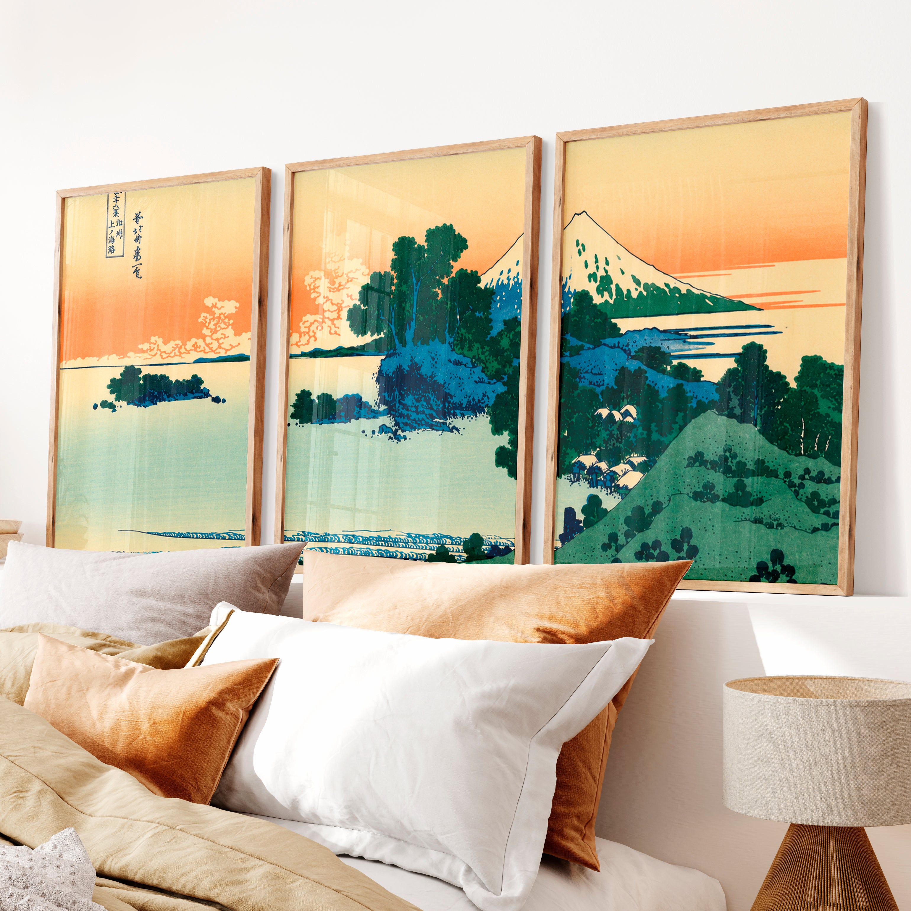 Elegant Buy Japanese Art Featuring Tiger and Lantern Set - Natural Wood Framed Poster No Border - Artworksets