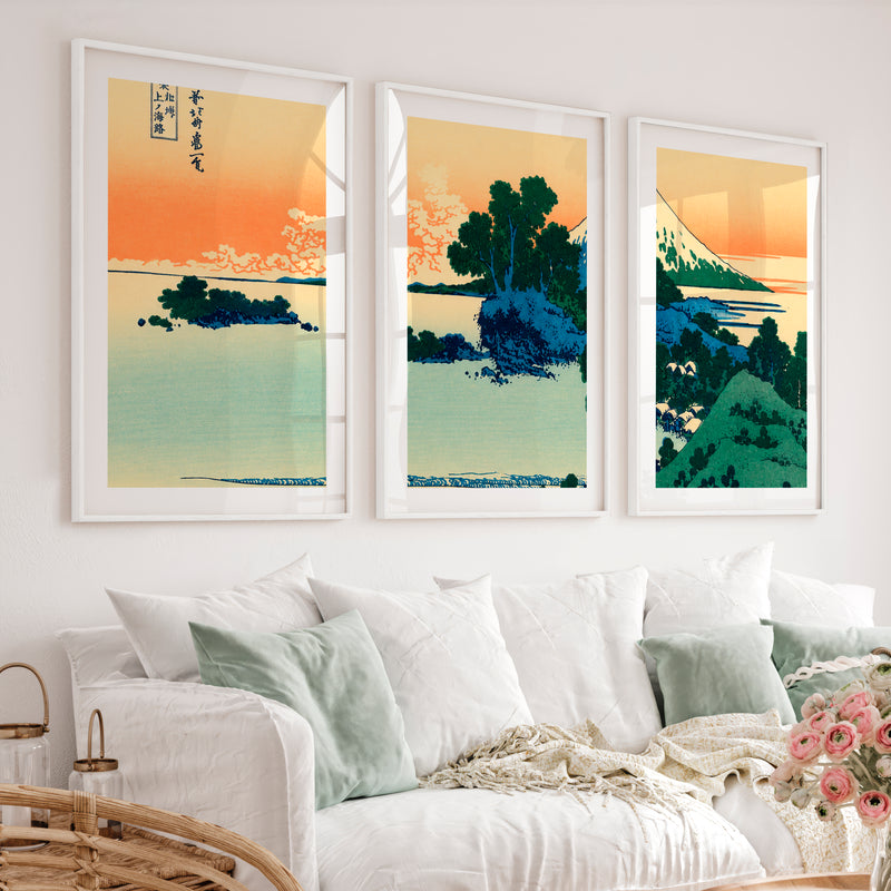 Elegant Buy Japanese Art Featuring Tiger and Lantern Set - White Framed Poster with White Border - Artworksets