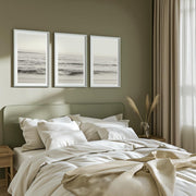 Seaside Triptych – Minimalist Ocean Wall Art in Muted Tones - White Framed Poster with White Border - Artworksets