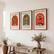 Classic Art Posters Featuring Vintage Cocktail Glasses - Dark Brown Framed Poster with White Border - Artworksets