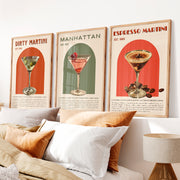 Classic Art Posters Featuring Vintage Cocktail Glasses - Natural Wood Framed Poster No Border - Artworksets