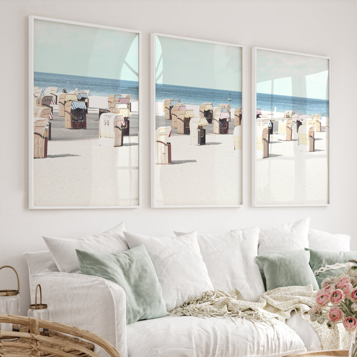 Striped Beach Chairs coastal art - White Framed Poster No Border - Artworksets