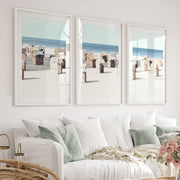 Striped Beach Chairs coastal art - White Framed Poster with White Border - Artworksets