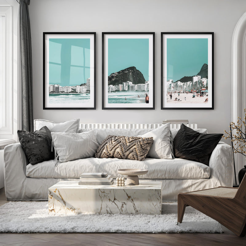 Rio Beach coastal art decor - Black Framed Poster with White Border - Artworksets