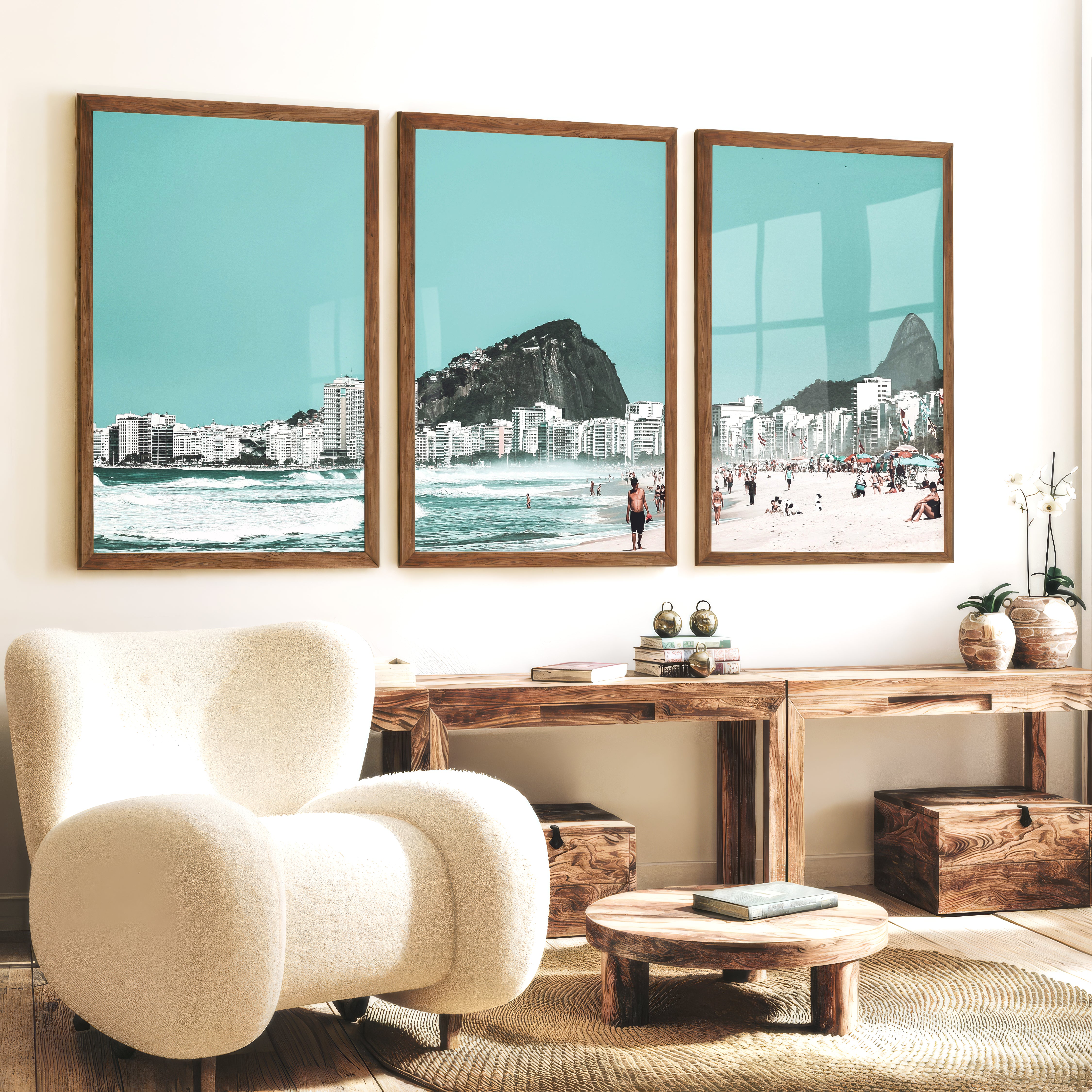 Rio Beach coastal art decor - Dark Brown Framed Poster No Border - Artworksets