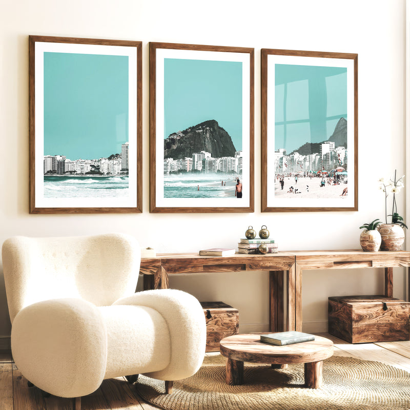 Rio Beach coastal art decor - Dark Brown Framed Poster with White Border - Artworksets