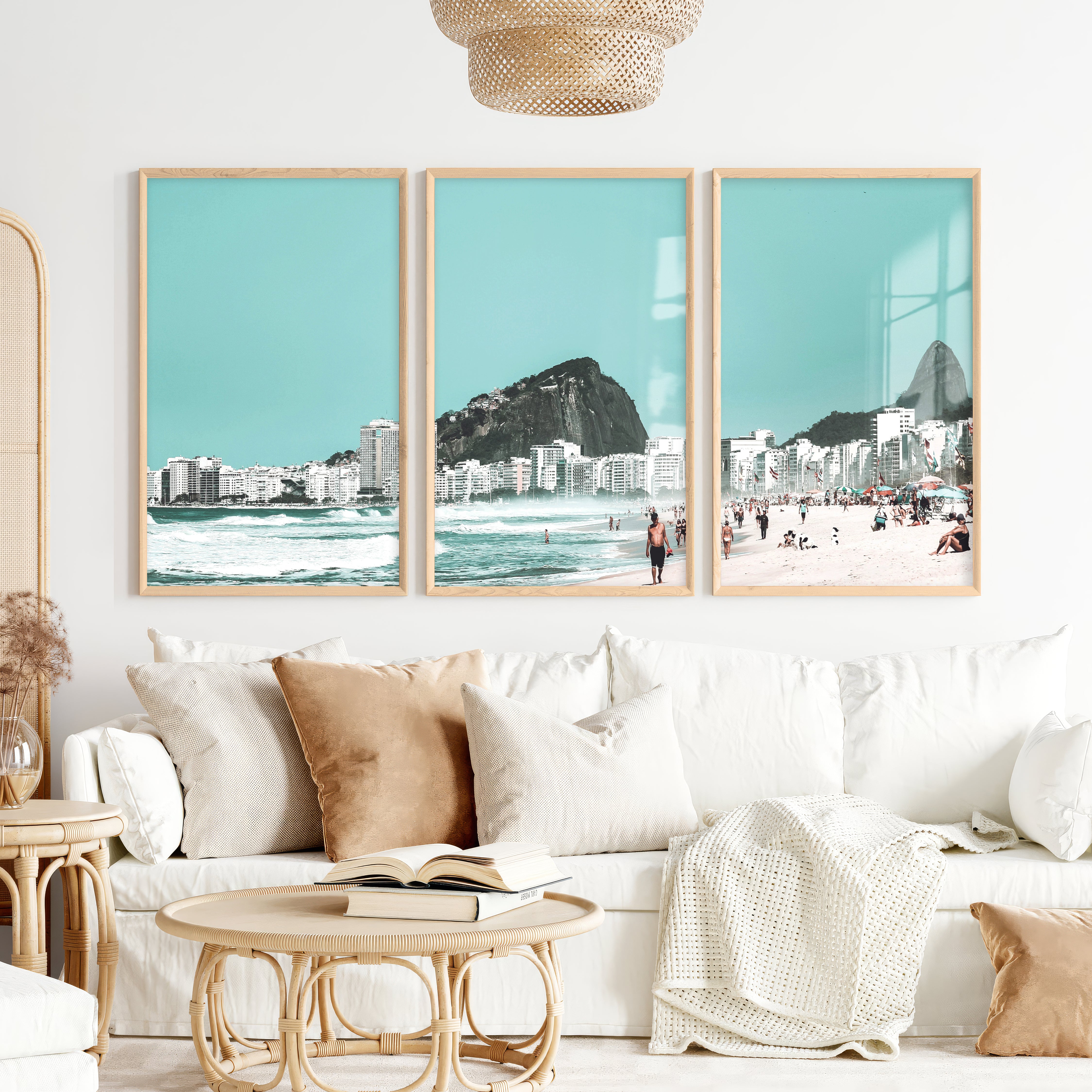 Rio Beach coastal art decor - Natural Wood Framed Poster No Border - Artworksets