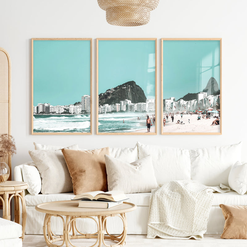 Rio Beach coastal art decor - Natural Wood Framed Poster No Border - Artworksets