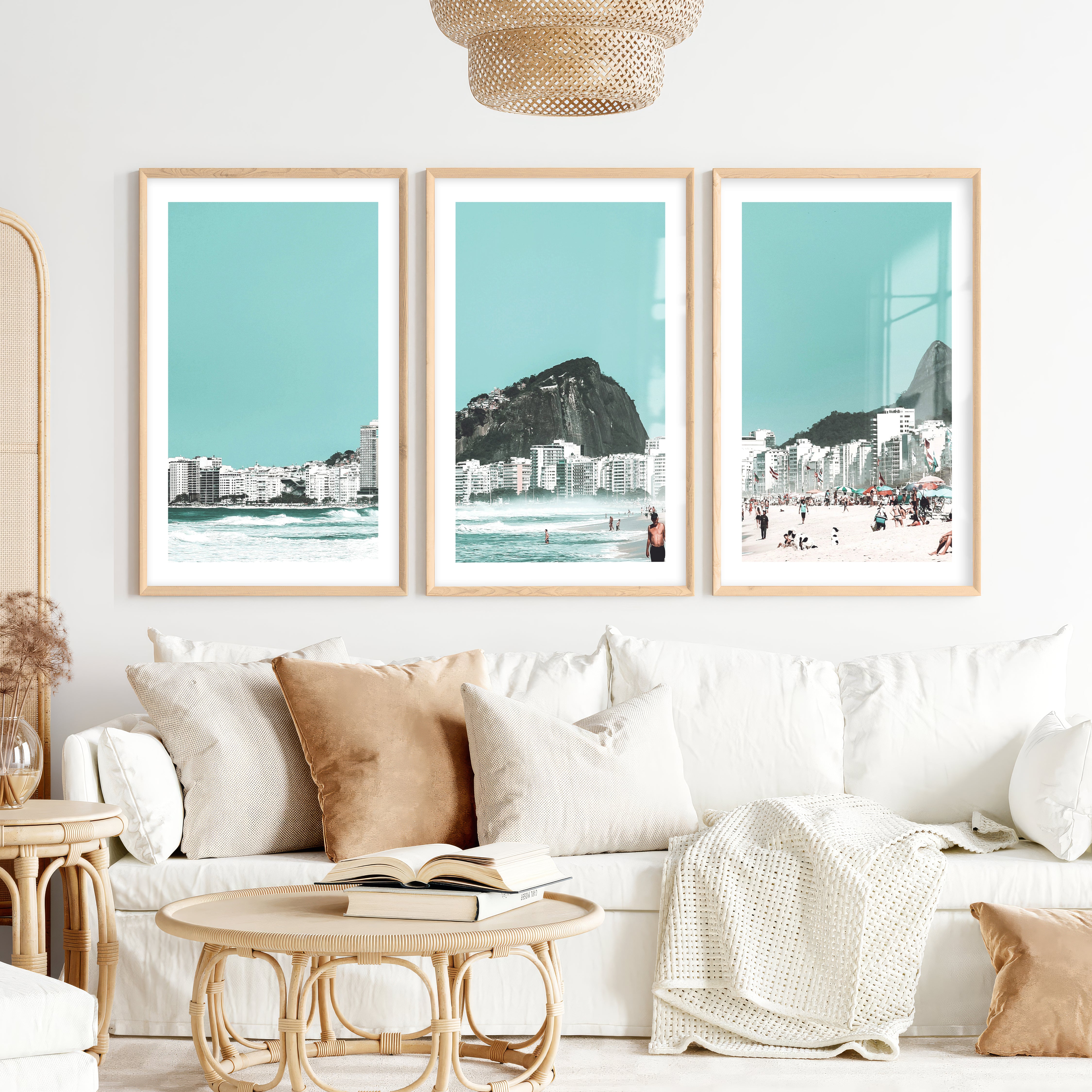 Rio Beach coastal art decor- Natural Wood Framed Poster with White Border - Artworksets