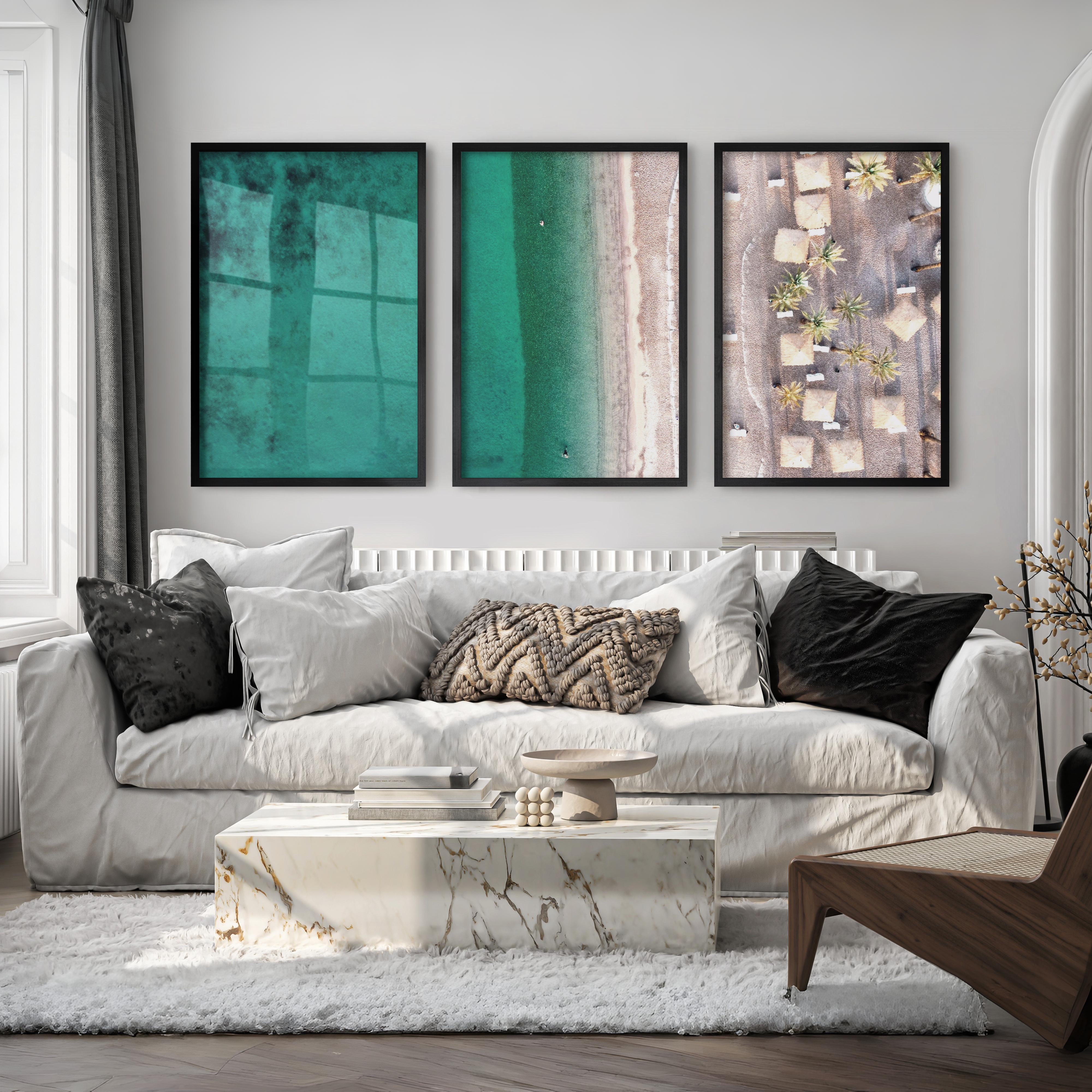 Turquoise Shoreline coastal art for sale - Black Framed Poster No Border - Artworksets