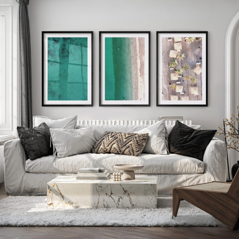 Turquoise Shoreline coastal art for sale - Black Framed Poster with White Border - Artworksets
