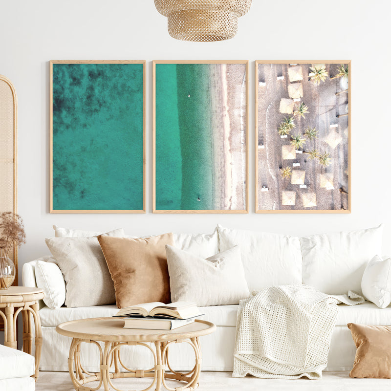 Turquoise Shoreline coastal art for sale - Natural Wood Framed Poster No Border - Artworksets