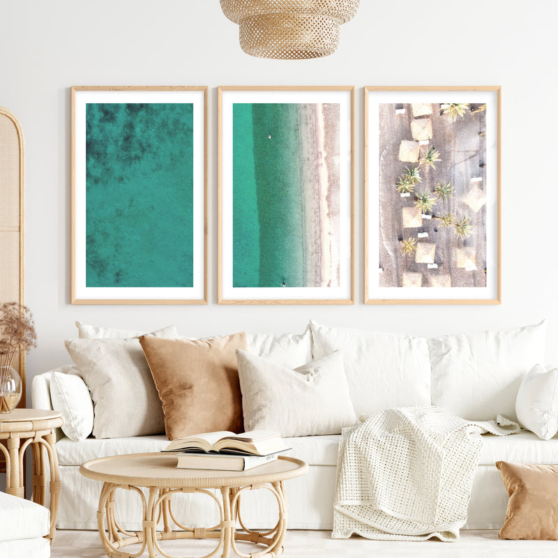 Turquoise Shoreline coastal art for sale- Natural Wood Framed Poster with White Border - Artworksets
