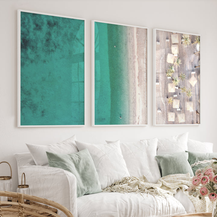 Turquoise Shoreline coastal art for sale - White Framed Poster No Border - Artworksets